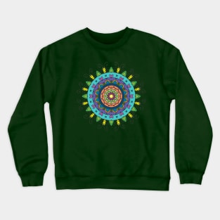 Colorful Mandala with Hearts and Bugs on Green Crewneck Sweatshirt